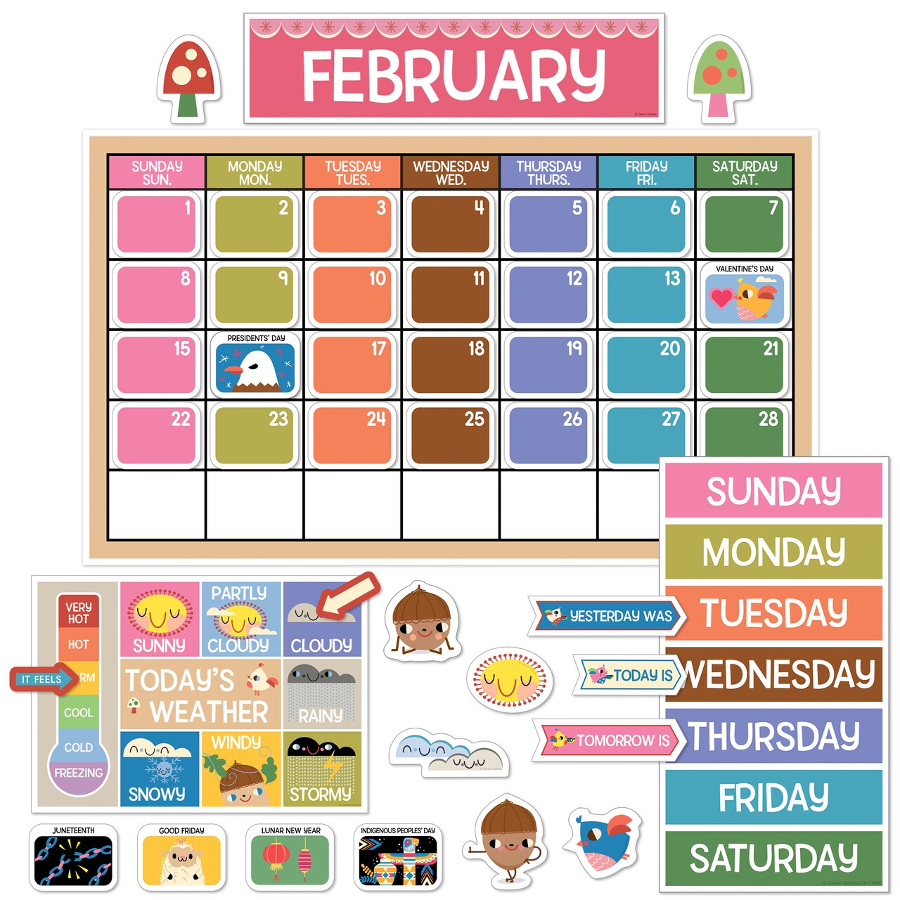 Carson Dellosa Fairy Tale Forest 140-Piece Bulletin Board Set with Calendar, Monthly Headers, Special Occasion Cover Ups, Weather Charts, Cute Classroom Decor